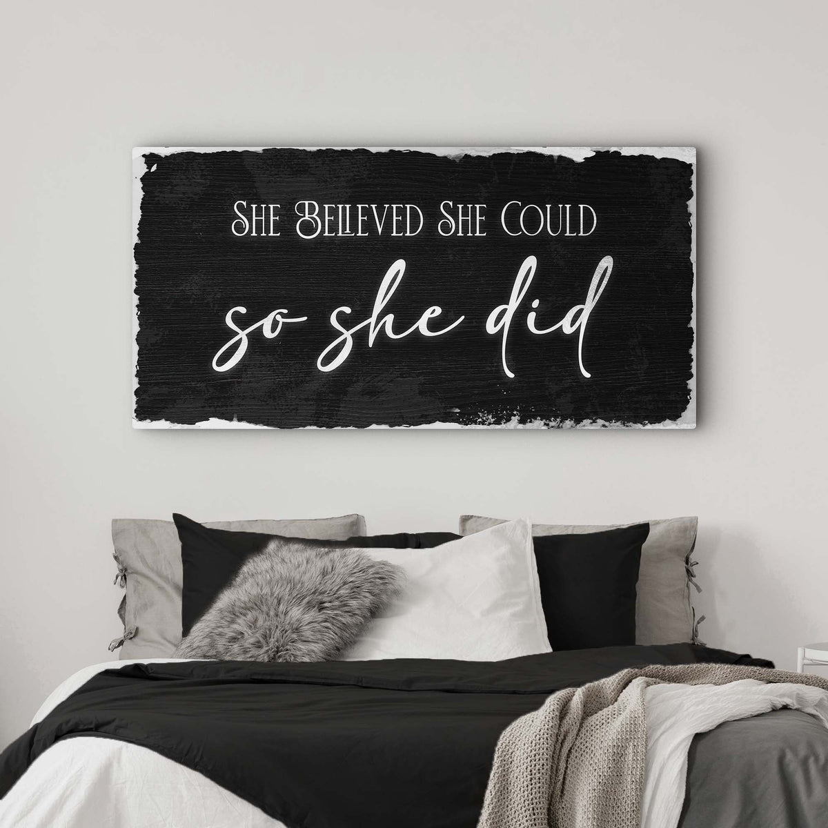 She Believed She Could So She Did Sign III canvas sign, black rustic with white script on Tampa Home & Garden Store