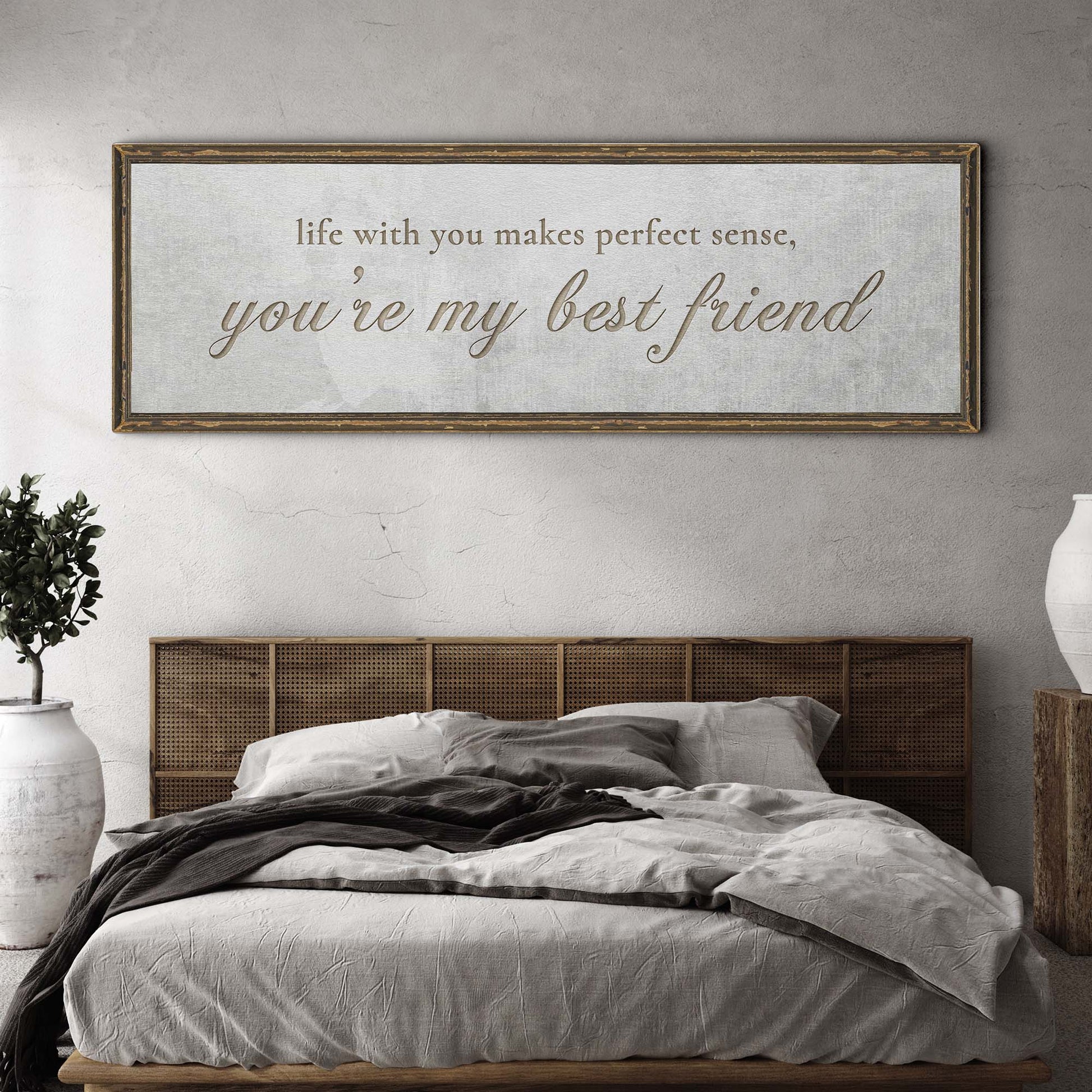 You Are My Bestfriend Sign canvas by Tailored Canvases; gray texture with rustic brown frame on Tampa Home & Garden Store