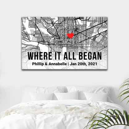 Couple Street Map Sign II canvas map with red heart over DC on Tampa Home & Garden Store