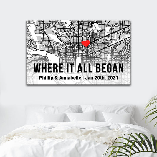 Couple Street Map Sign II canvas map with red heart over DC on Tampa Home & Garden Store