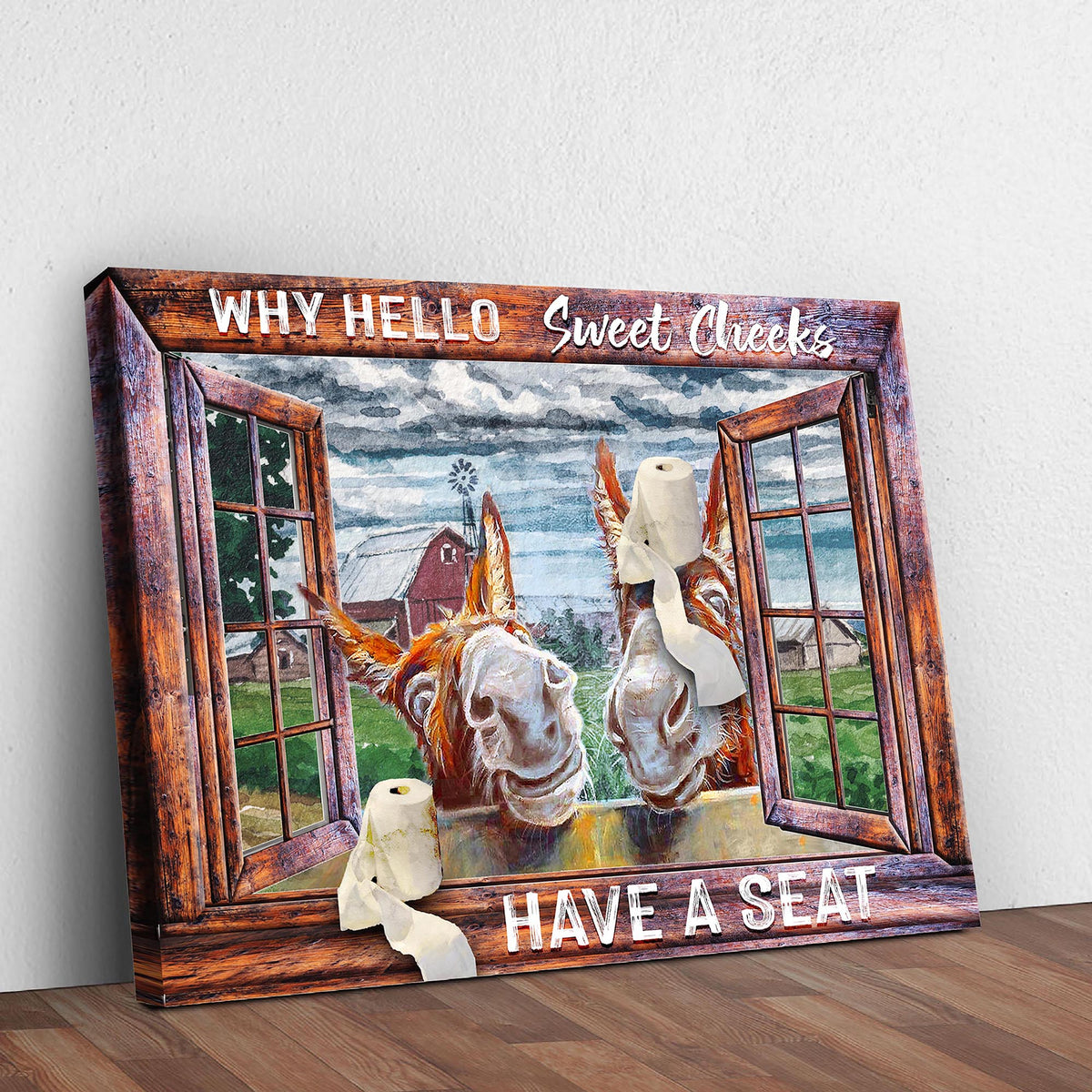Have A Seat Sweet Cheeks Bathroom Sign II canvas with rustic frame by Tailored Canvases on Tampa Home & Garden Store