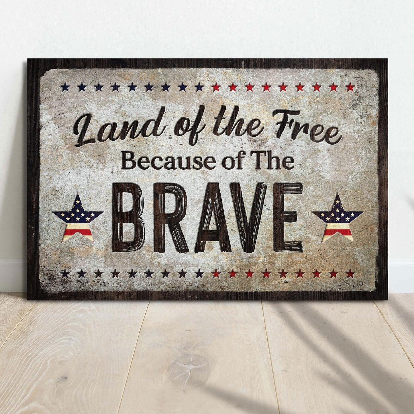 Canvas sign Land of the Free Because of the Brave by Tailored Canvases with beige background on Tampa Home & Garden Store