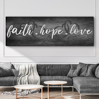 Canvas Faith Hope Love sign with white script on dark textured background Tailored Canvases on Tampa Home & Garden Store