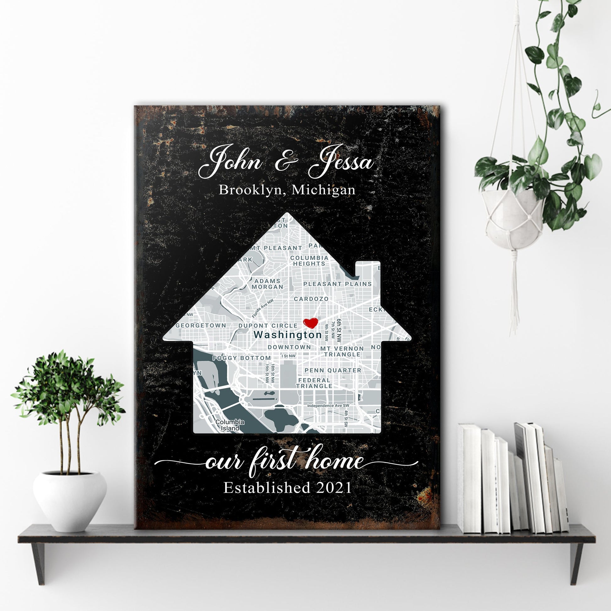 Home Map Sign canvas by Tailored Canvases with city map on dark textured background on Tampa Home & Garden Store