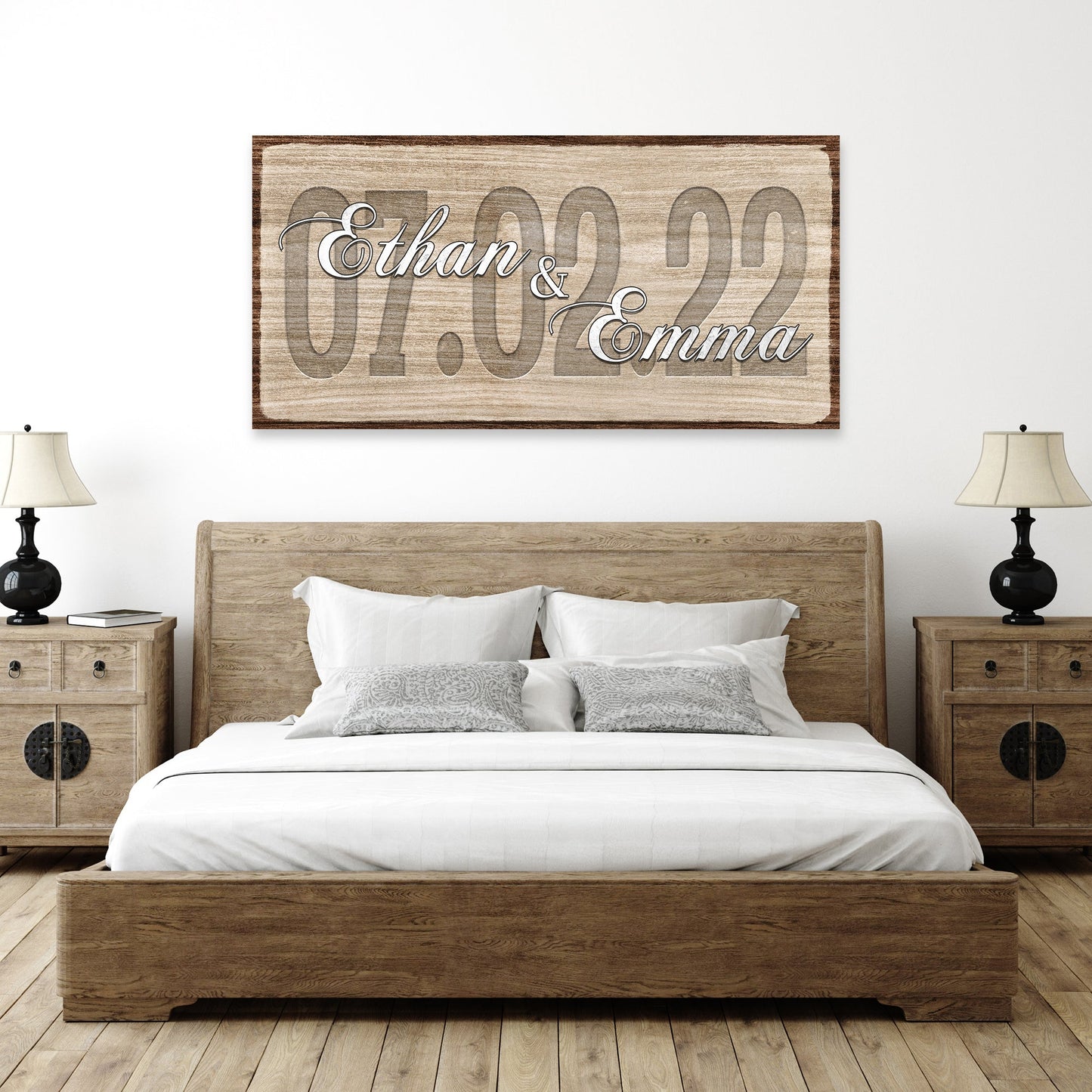 Couple Wedding Date Sign canvas wall art rustic wood gray 01.00 numerals Tailored Canvases on Tampa Home & Garden Store