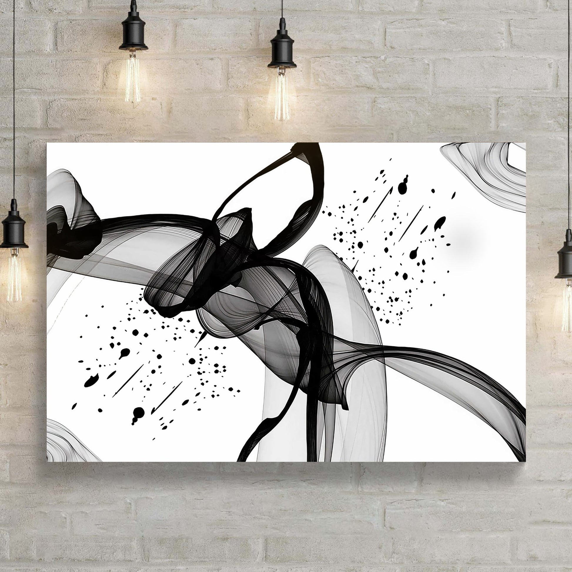 Minimalist black abstract canvas wall art with bold ink swirls on white backdrop on Tampa Home & Garden Store