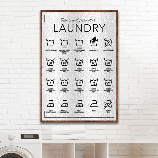 Laundry Symbols Sign II canvas by Tailored Canvases, framed wood display on Tampa Home & Garden Store