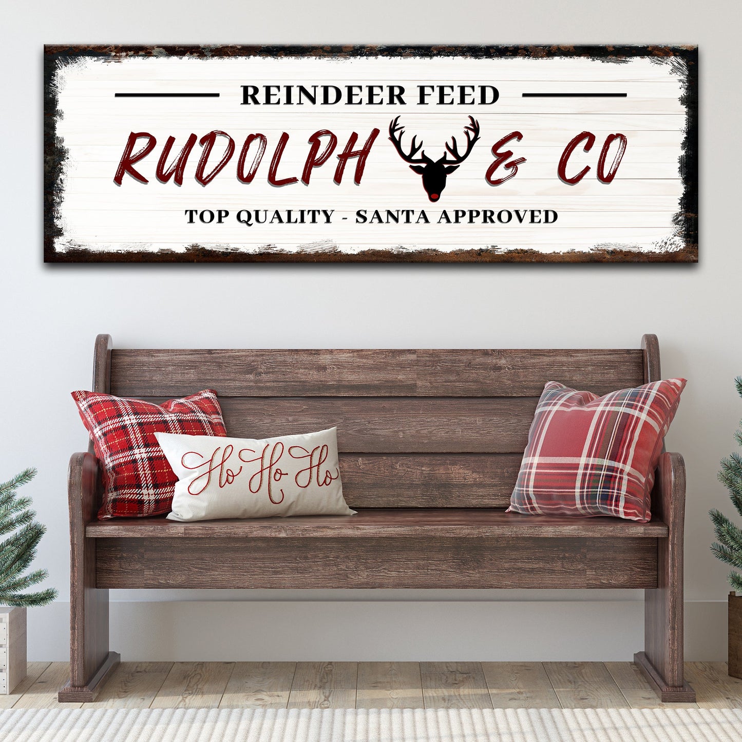 Rudolph & Co Sign canvas by Tailored Canvases; rustic whitewashed background and red script on Tampa Home & Garden Store