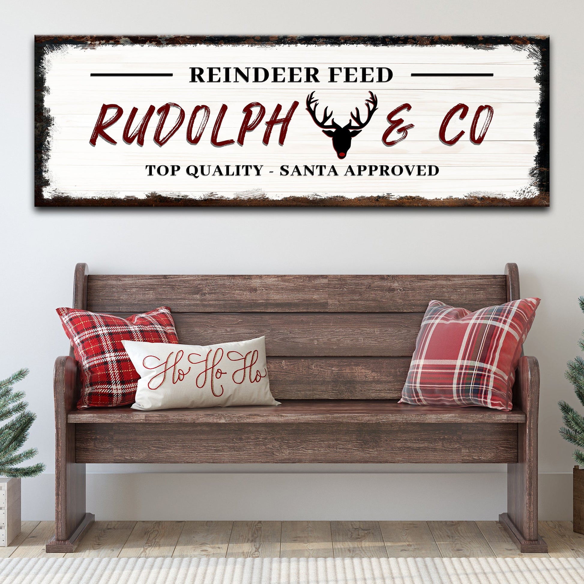 Rudolph & Co Sign canvas by Tailored Canvases; rustic whitewashed background and red script on Tampa Home & Garden Store