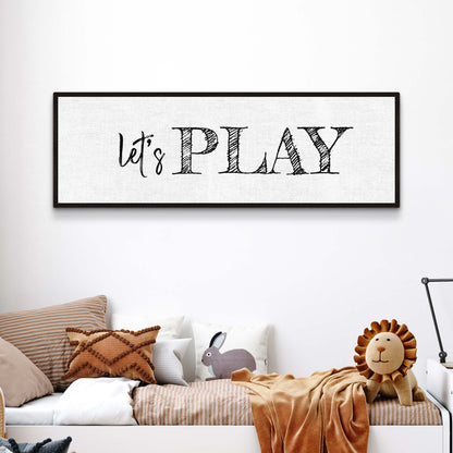 Let's Play Sign canvas by Tailored Canvases in dark frame with black lettering on fabric on Tampa Home & Garden Store