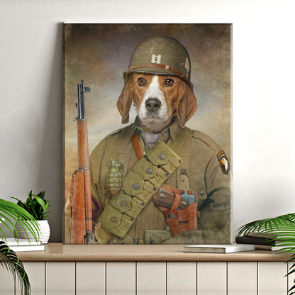 Pet Beagle Military Dog Sign canvas Tailored Canvases helmeted beagle in uniform with rifle on Tampa Home & Garden Store