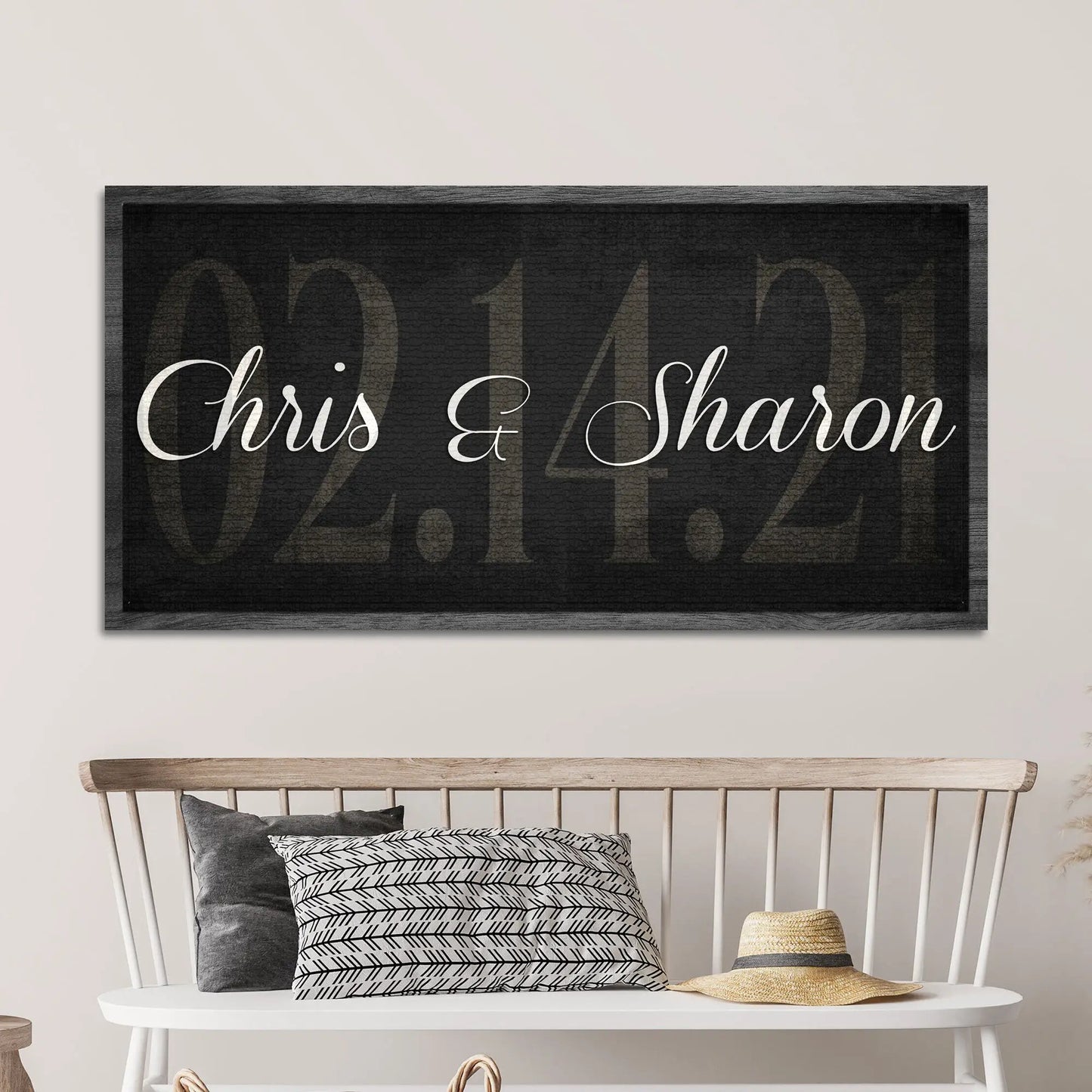 Wedding Date Sign canvas by Tailored Canvases; black canvas with white script Chris & Sharon on Tampa Home & Garden Store