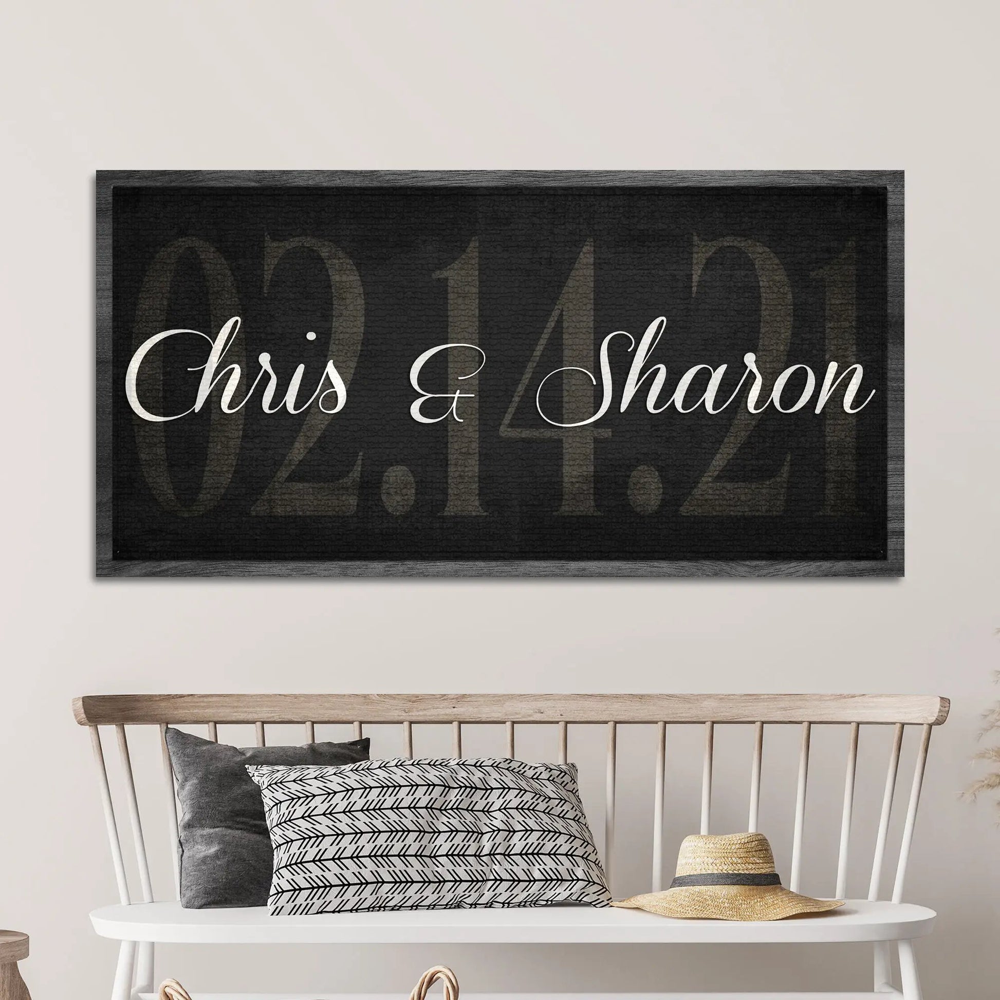 Wedding Date Sign canvas by Tailored Canvases; black canvas with white script Chris & Sharon on Tampa Home & Garden Store