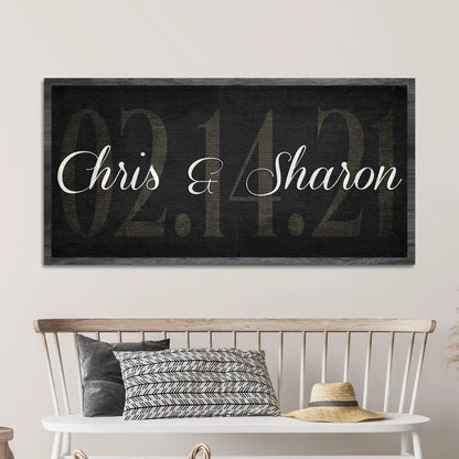Wedding Date Sign canvas by Tailored Canvases; black canvas with white script Chris & Sharon on Tampa Home & Garden Store