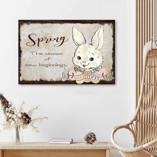 Easter Bunny Spring Sign Canvas by Tailored Canvases with bunny illustration and pastel eggs on Tampa Home & Garden Store