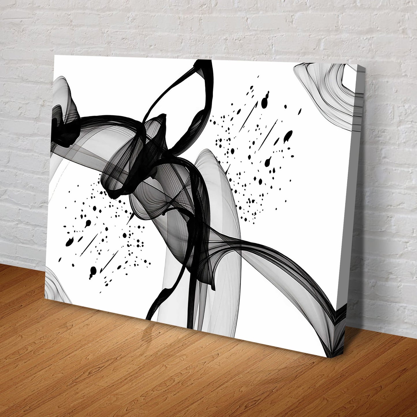 Minimalist black abstract canvas wall art with sweeping ink shapes on white background on Tampa Home & Garden Store