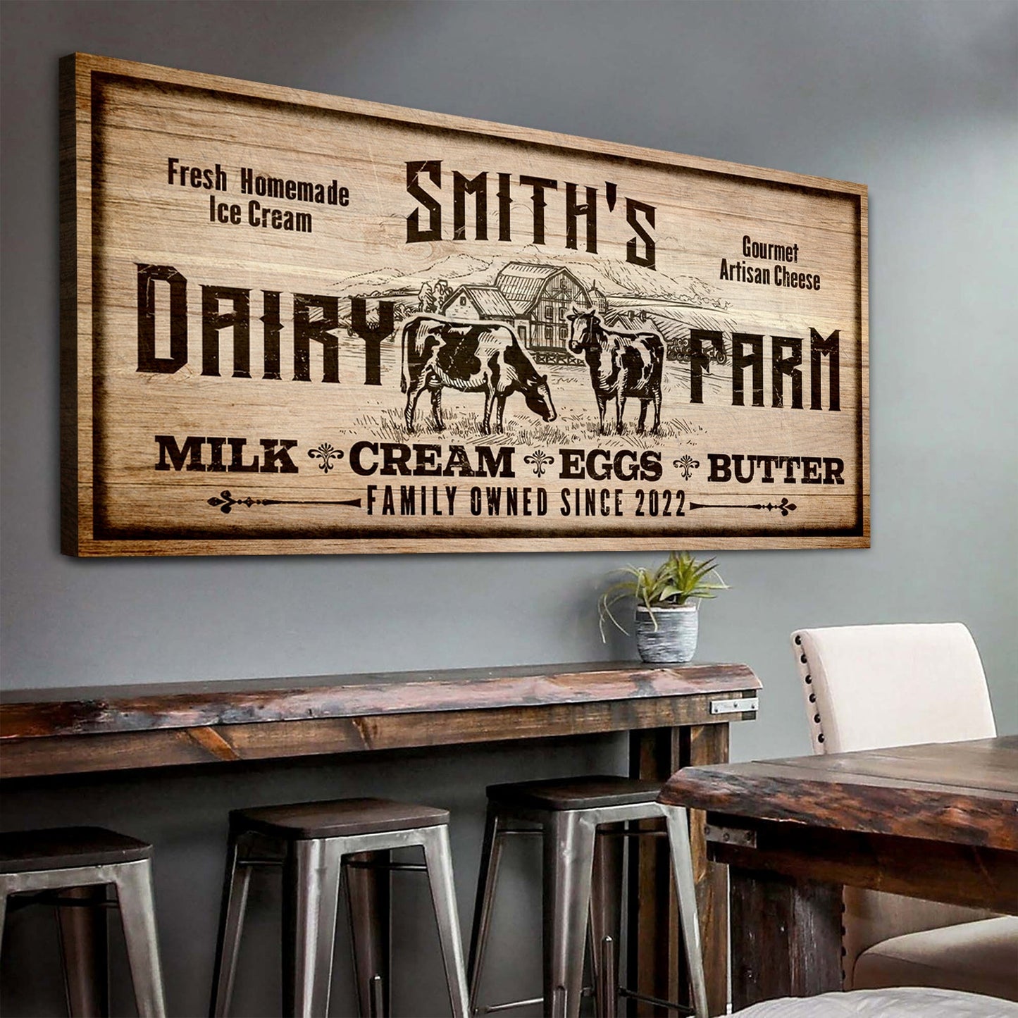 Dairy Farm Sign II Canvas rustic wood-grain print Tailored Canvases crafting canvas on Tampa Home & Garden Store