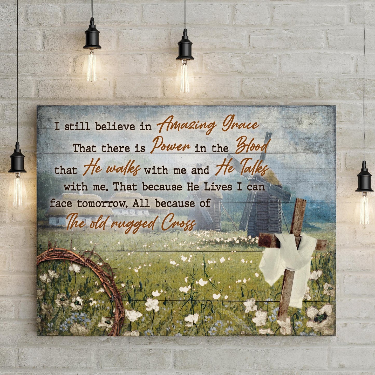 I Still Believe In Amazing Grace Sign VI canvas by Tailored Canvases on rustic blue wood on Tampa Home & Garden Store