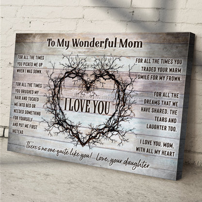 Canvas sign To My Wonderful Mom with rustic wood backdrop and tree silhouette on Tampa Home & Garden Store