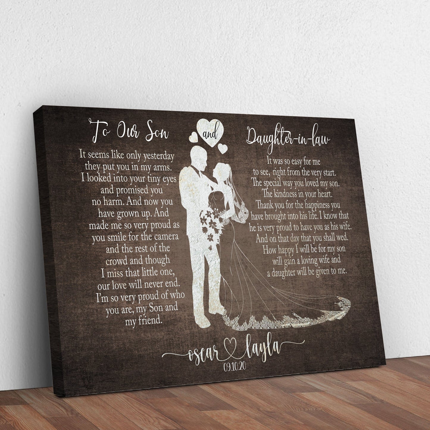 Canvas sign To Our Son and Daughter-in-Law with oscar & layla on Tampa Home & Garden Store