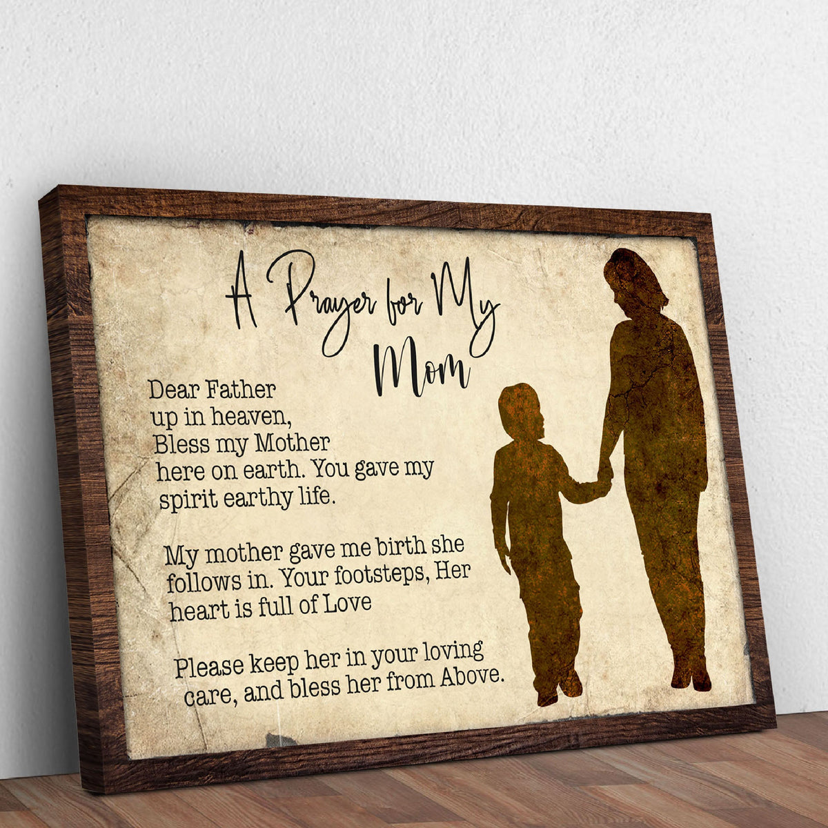 Canvas sign A Prayer For My Mom by Tailored Canvases with silhouettes and prayer text on paper on Tampa Home & Garden Store