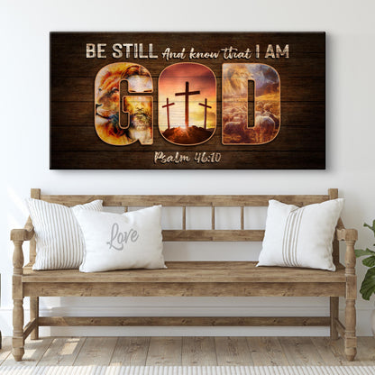 Canvas Be Still Psalm 46:10 by Tailored Canvases with 000 numerals on dark wood backdrop on Tampa Home & Garden Store
