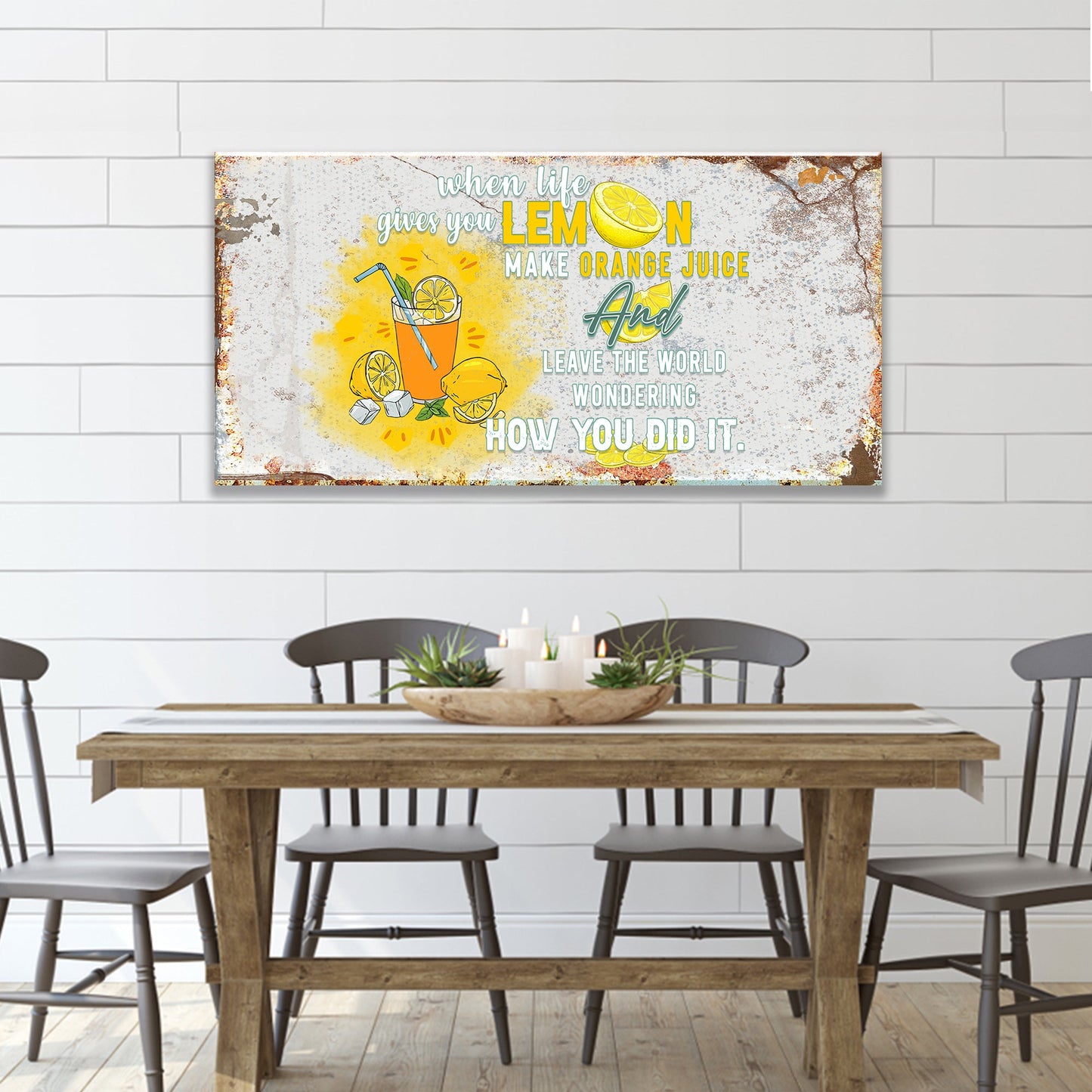 Life And Lemons Sign crafting canvas by Tailored Canvases; lemon motif with rustic border on Tampa Home & Garden Store