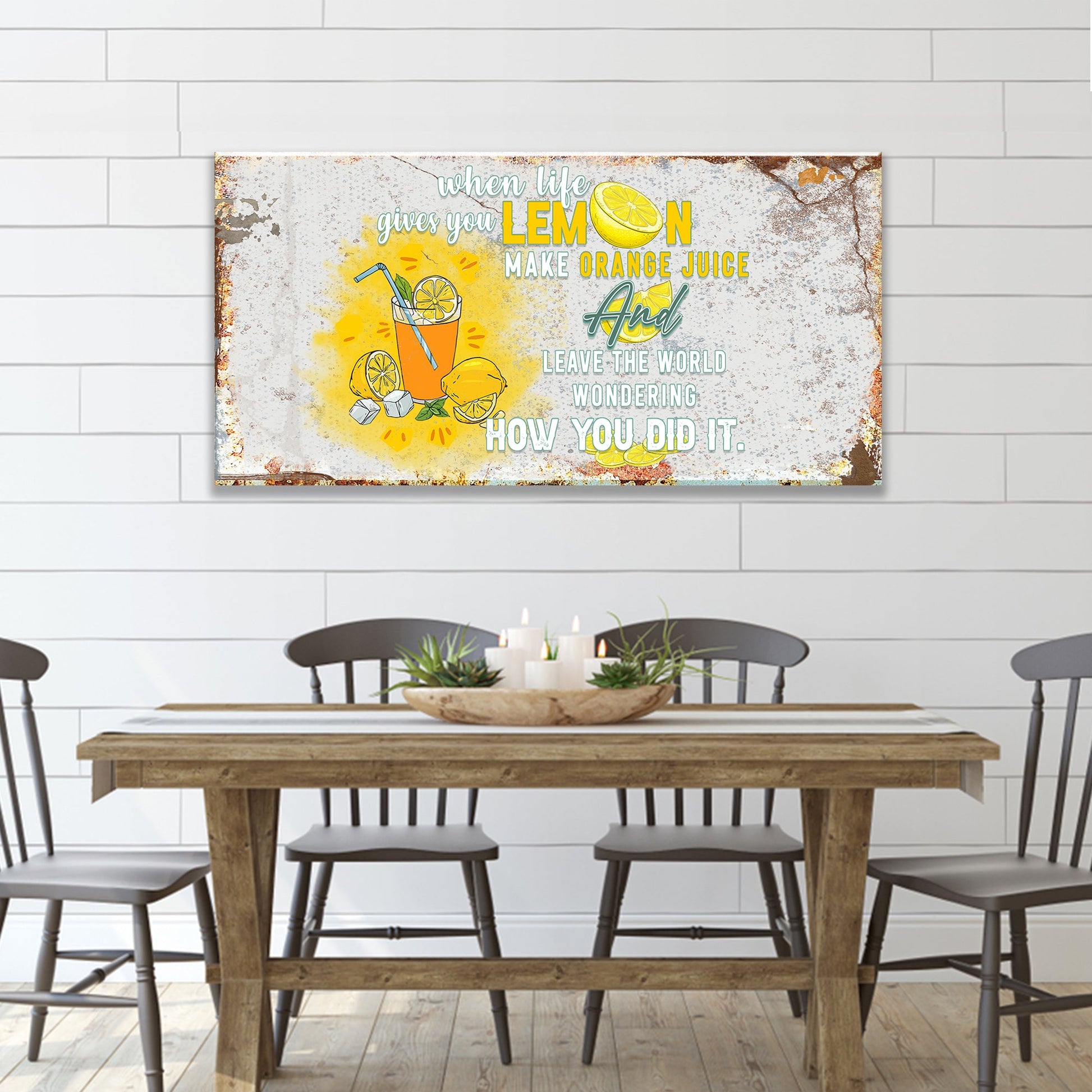 Life And Lemons Sign crafting canvas by Tailored Canvases; lemon motif with rustic border on Tampa Home & Garden Store