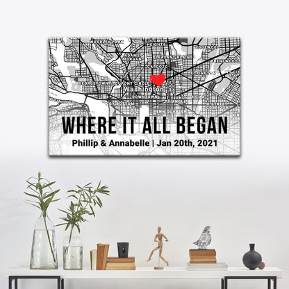 Canvas Couple Street Map Sign II with grayscale city map and red heart near Washington on Tampa Home & Garden Store