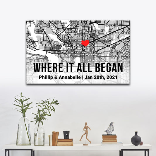 Canvas Couple Street Map Sign II with grayscale city map and red heart near Washington on Tampa Home & Garden Store
