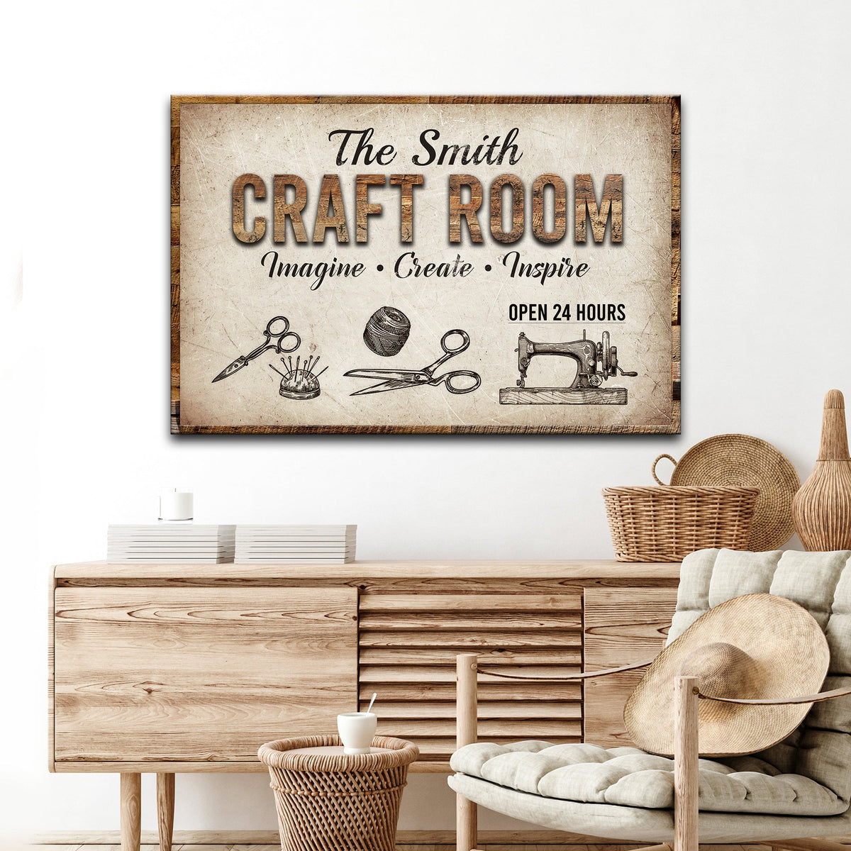 Craft Room Sign II canvas wall art with rustic wood frame by Tailored Canvases on Tampa Home & Garden Store