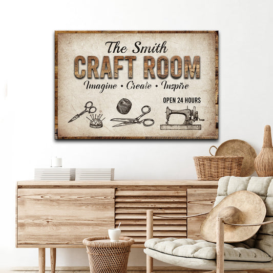 Craft Room Sign II canvas wall art with rustic wood frame by Tailored Canvases on Tampa Home & Garden Store