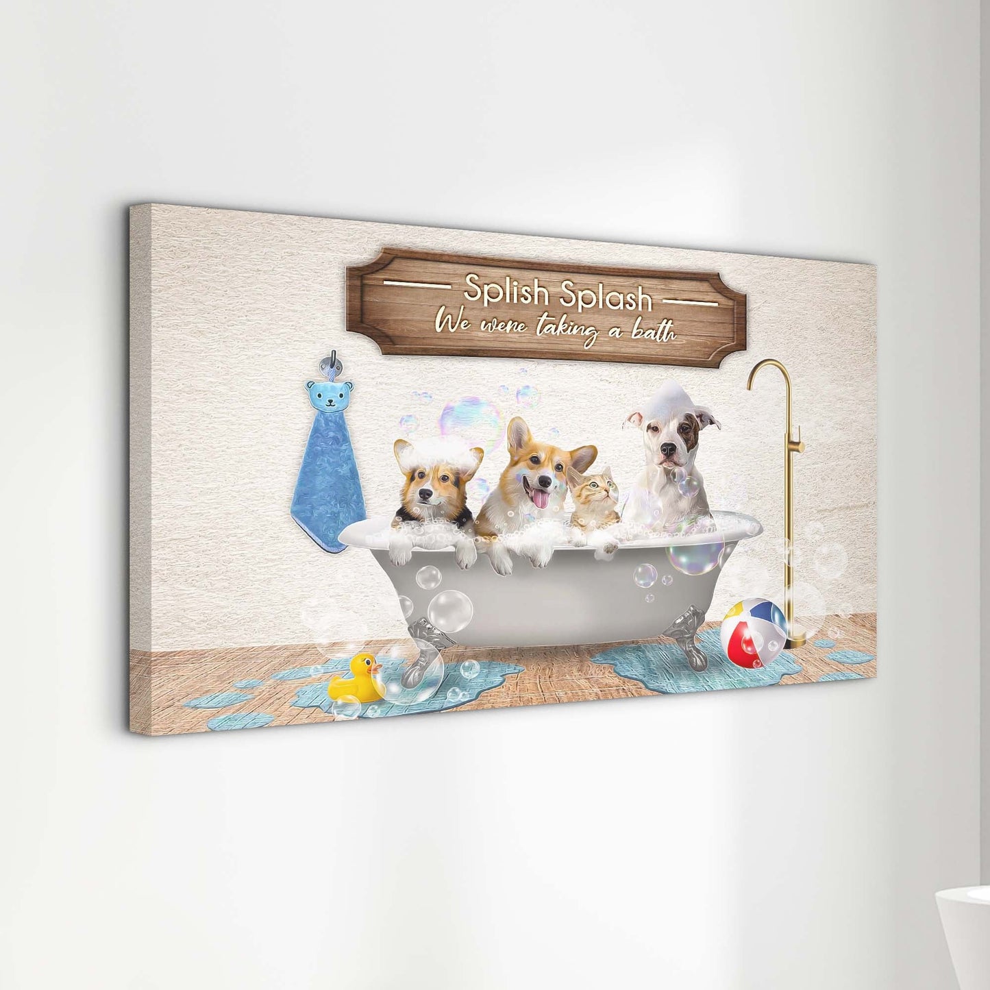 Splish Splash We Were Taking A Bath sign canvas with wood plaque by Tailored Canvases on Tampa Home & Garden Store