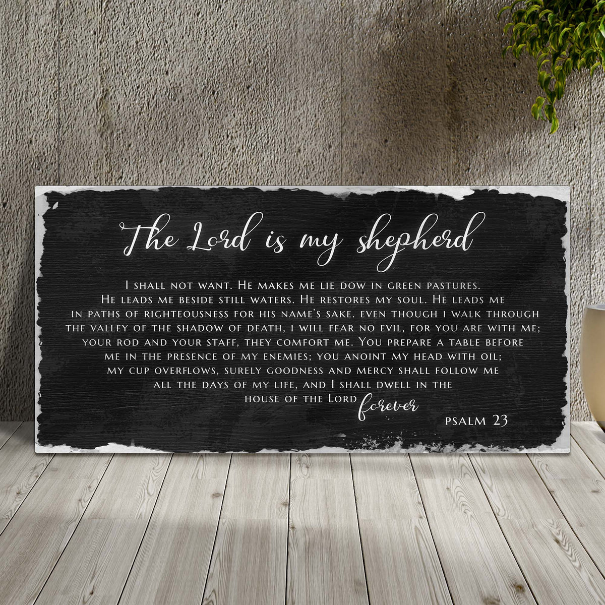 Canvas sign Psalm 23 The Lord Is My Shepherd IV, black with white script on Tampa Home & Garden Store