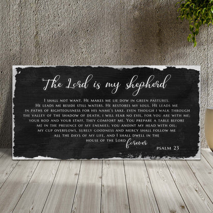 Canvas sign Psalm 23 The Lord Is My Shepherd IV, black with white script on Tampa Home & Garden Store