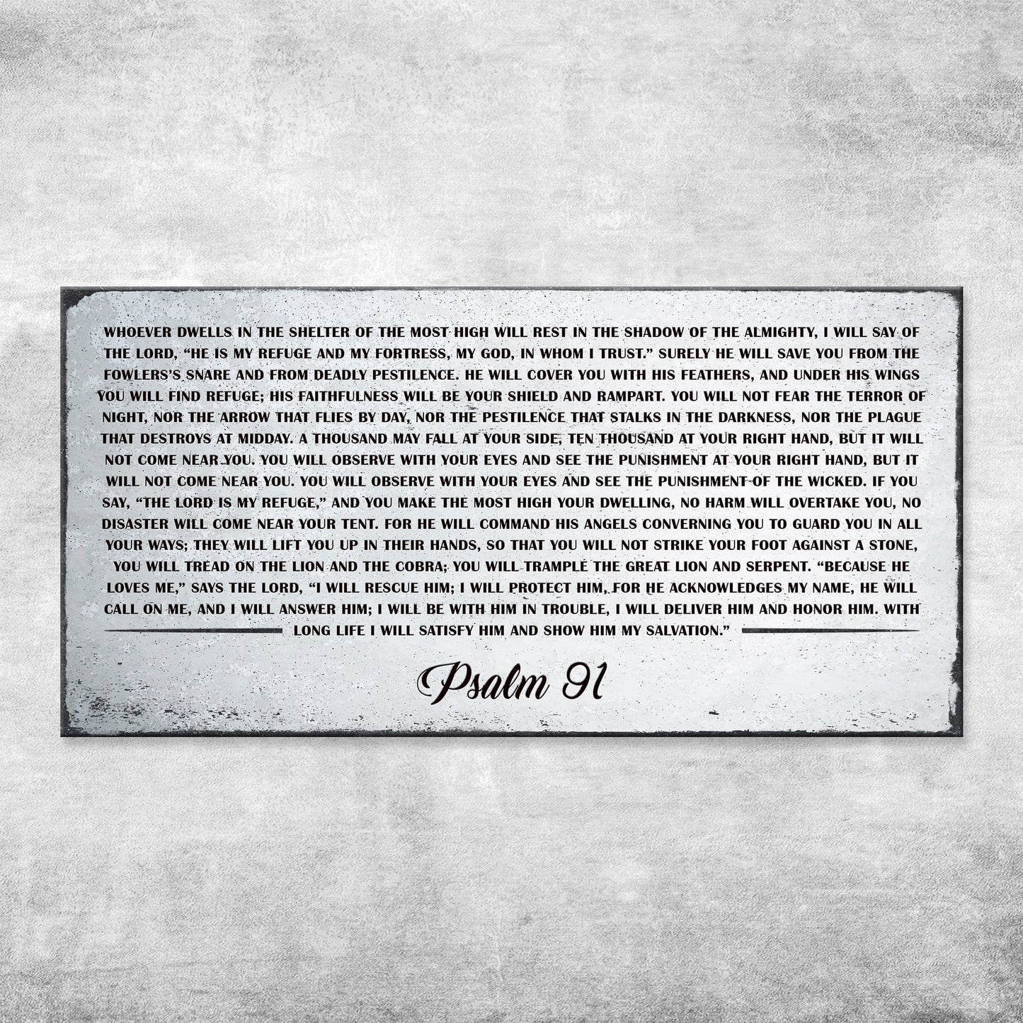 Psalm 91 canvas wall art sign by Tailored Canvases, gray textured crafting canvas on Tampa Home & Garden Store