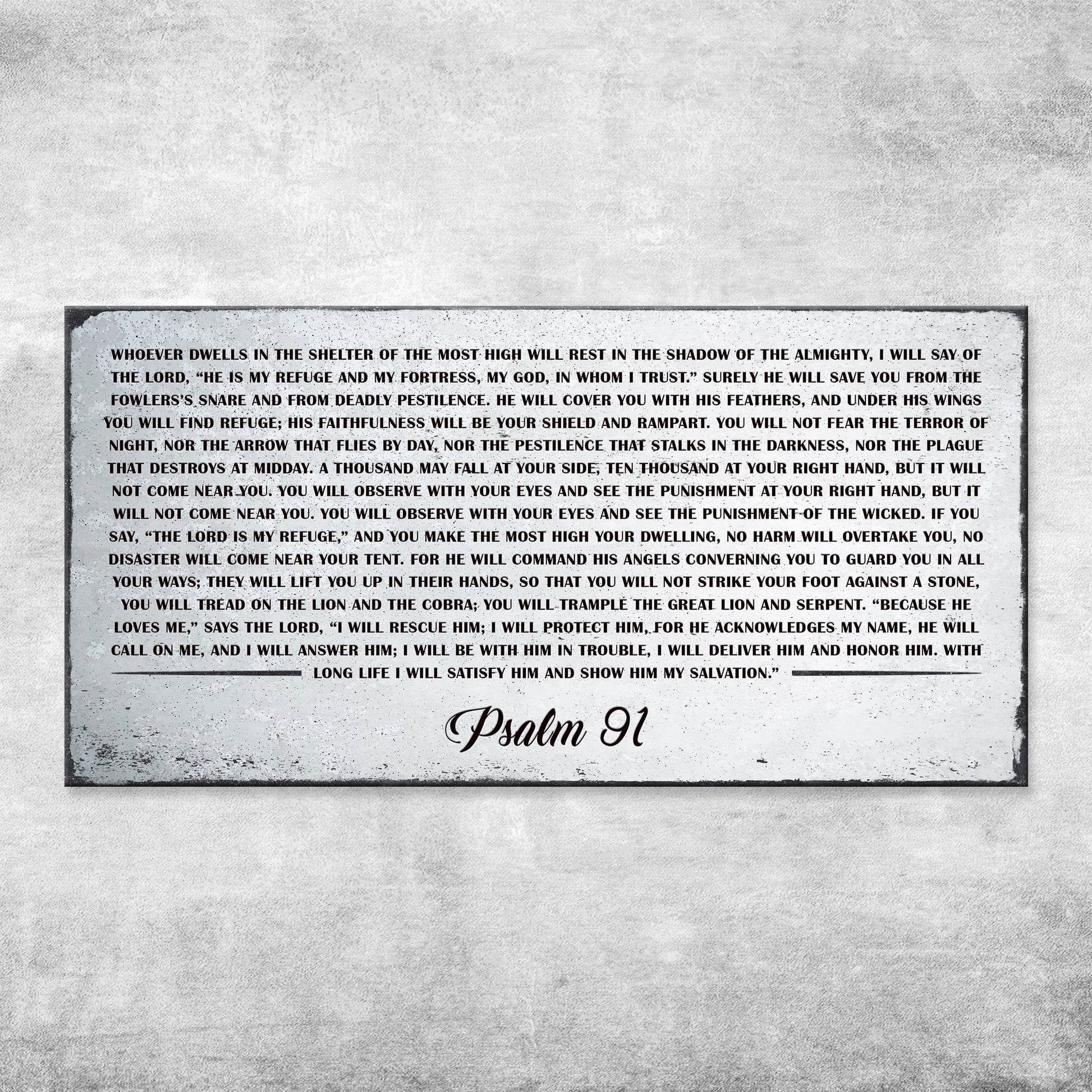 Psalm 91 canvas wall art sign by Tailored Canvases, gray textured crafting canvas on Tampa Home & Garden Store