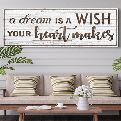 Canvas sign A Dream Is A Wish Your Heart Makes with whitewashed wood backdrop Tailored Canvases on Tampa Home & Garden Store