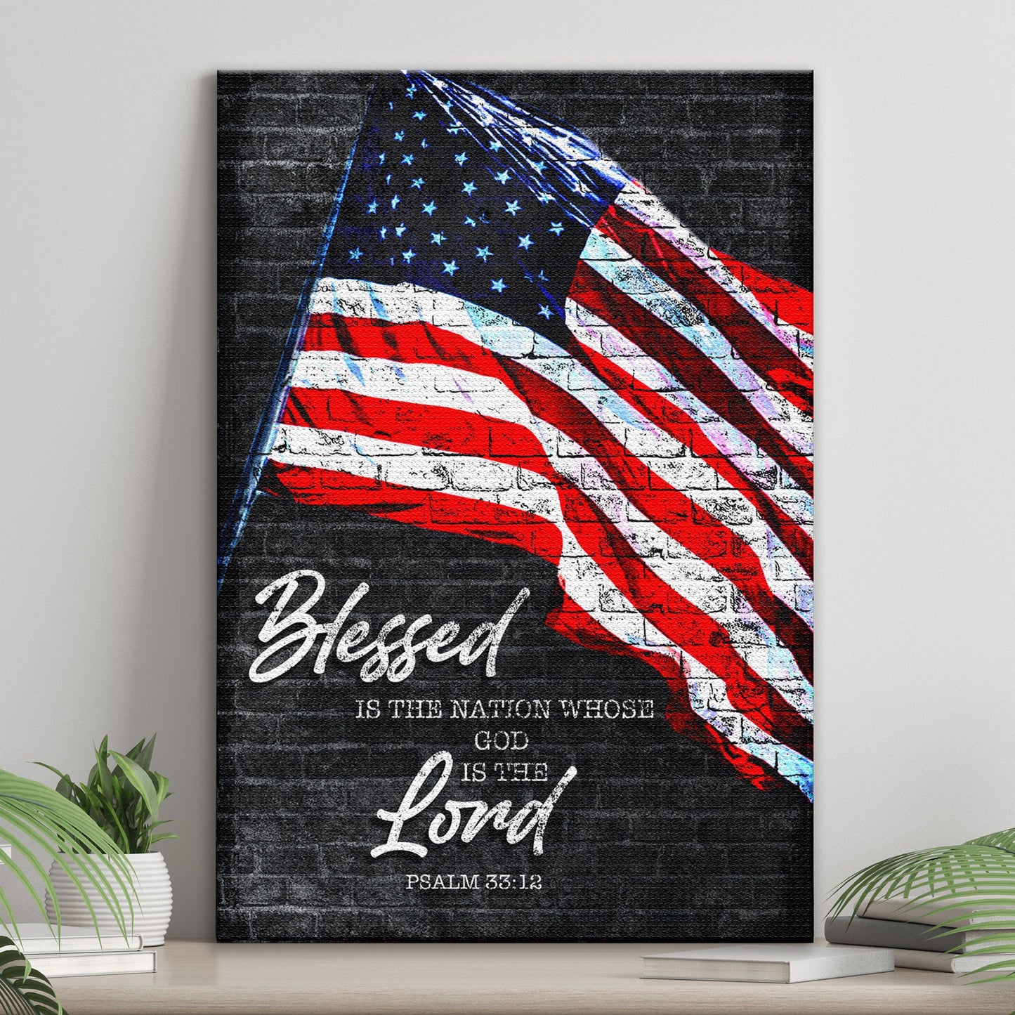 Psalm 33:12 Blessed Is The Nation canvas by Tailored Canvases with distressed flag on Tampa Home & Garden Store