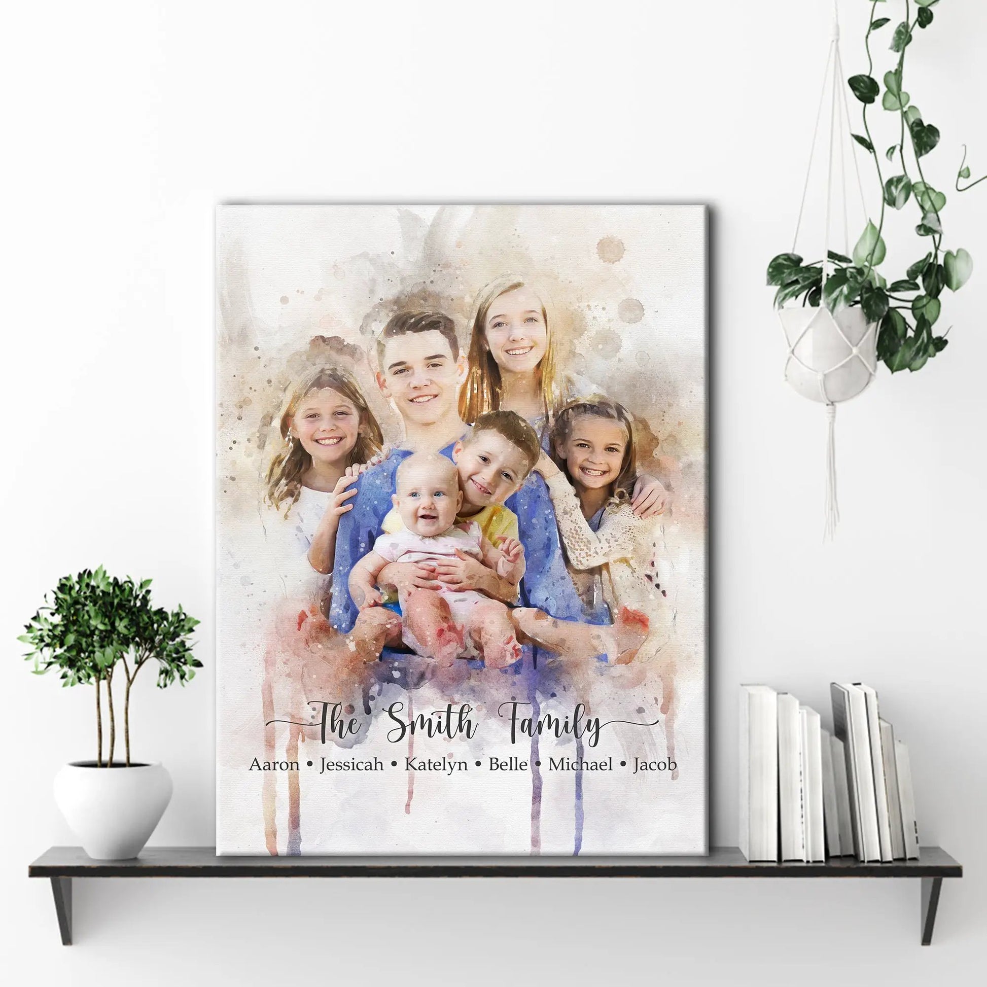 Watercolor Family Portrait Sign canvas Tailored Canvases with The Smith Family splashes on Tampa Home & Garden Store