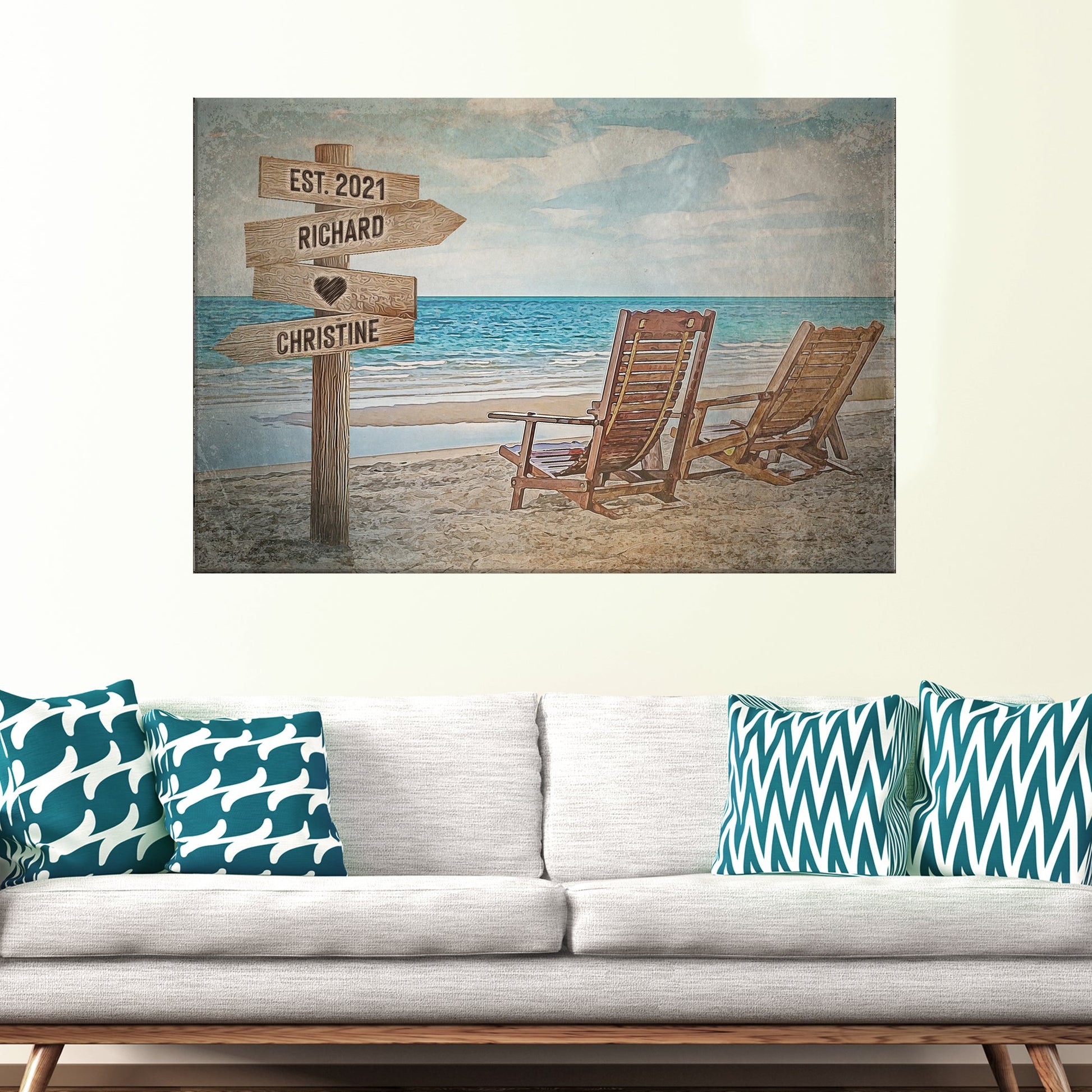 Beach Couple Names Sign canvas, by Tailored Canvases signpost EST. 2021 and Richard Christine on Tampa Home & Garden Store