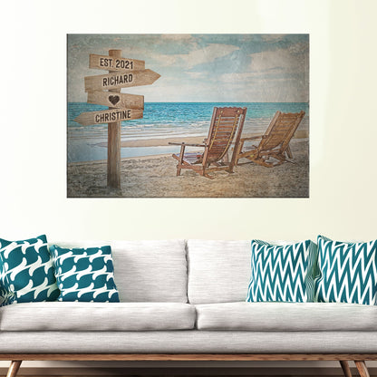Beach Couple Names Sign canvas, by Tailored Canvases signpost EST. 2021 and Richard Christine on Tampa Home & Garden Store