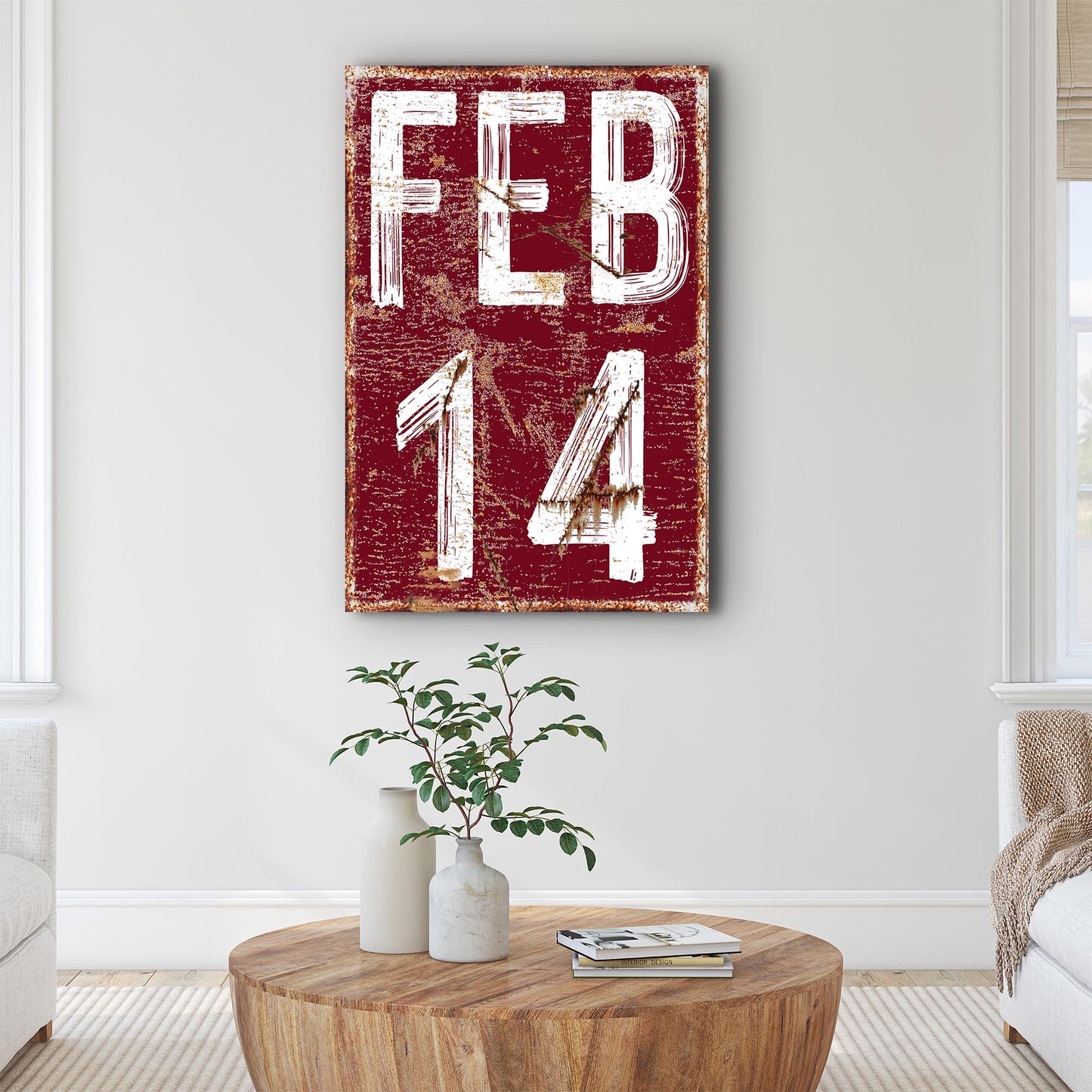 Feb 14 Sign canvas by Tailored Canvases, distressed red with bold white lettering on Tampa Home & Garden Store