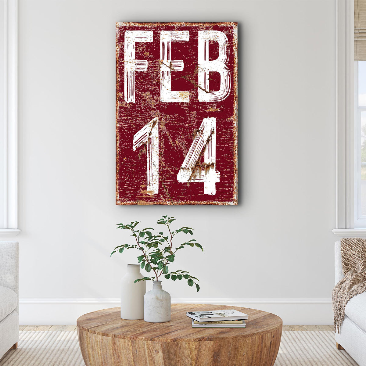 Feb 14 Sign canvas by Tailored Canvases, distressed red with bold white lettering on Tampa Home & Garden Store