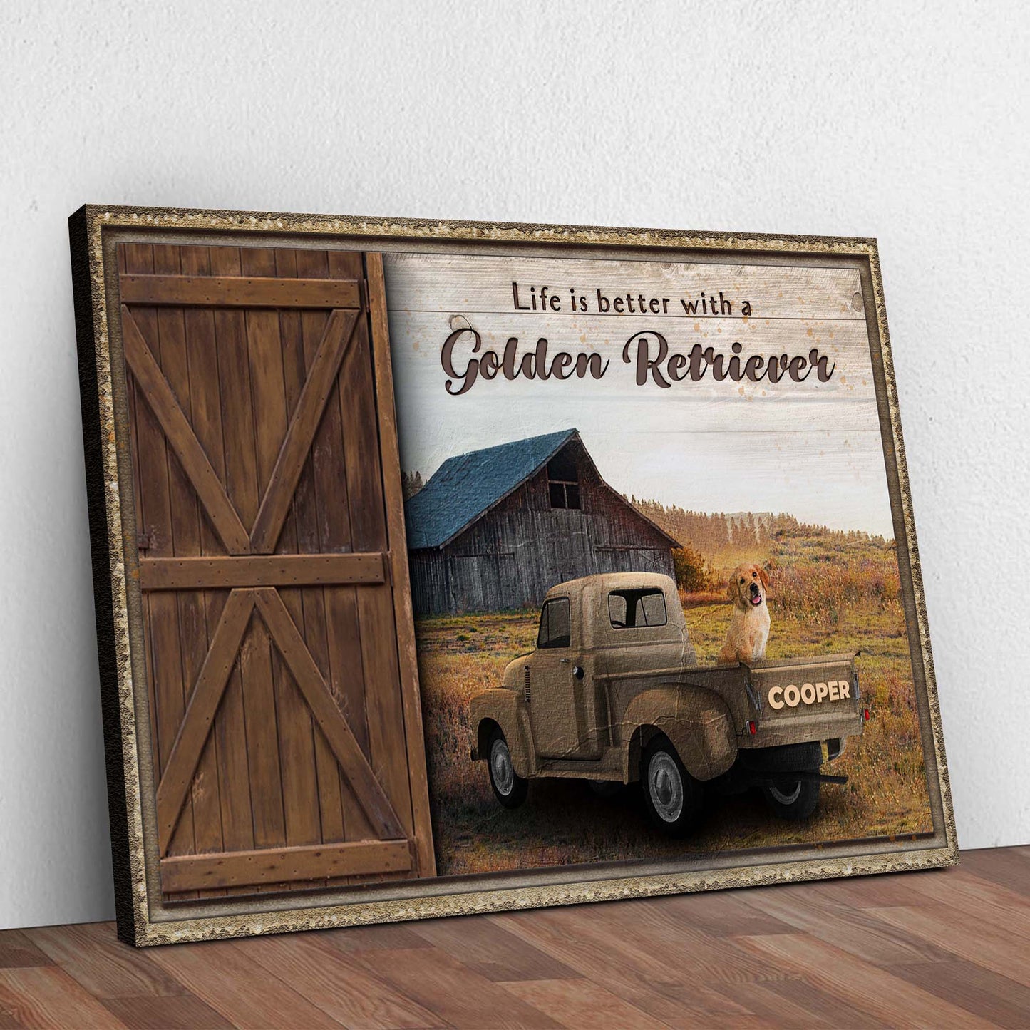 Canvas sign Life Is Better With A Golden Retriever II by Tailored Canvases, rustic frame on Tampa Home & Garden Store