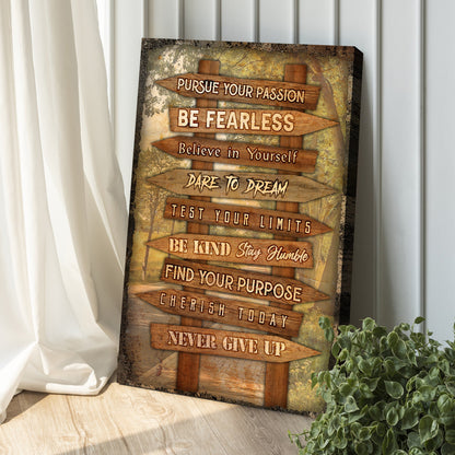 Pursue Your Passion Never Give Up Motivation Sign II canvas with rustic wooden plaques on Tampa Home & Garden Store