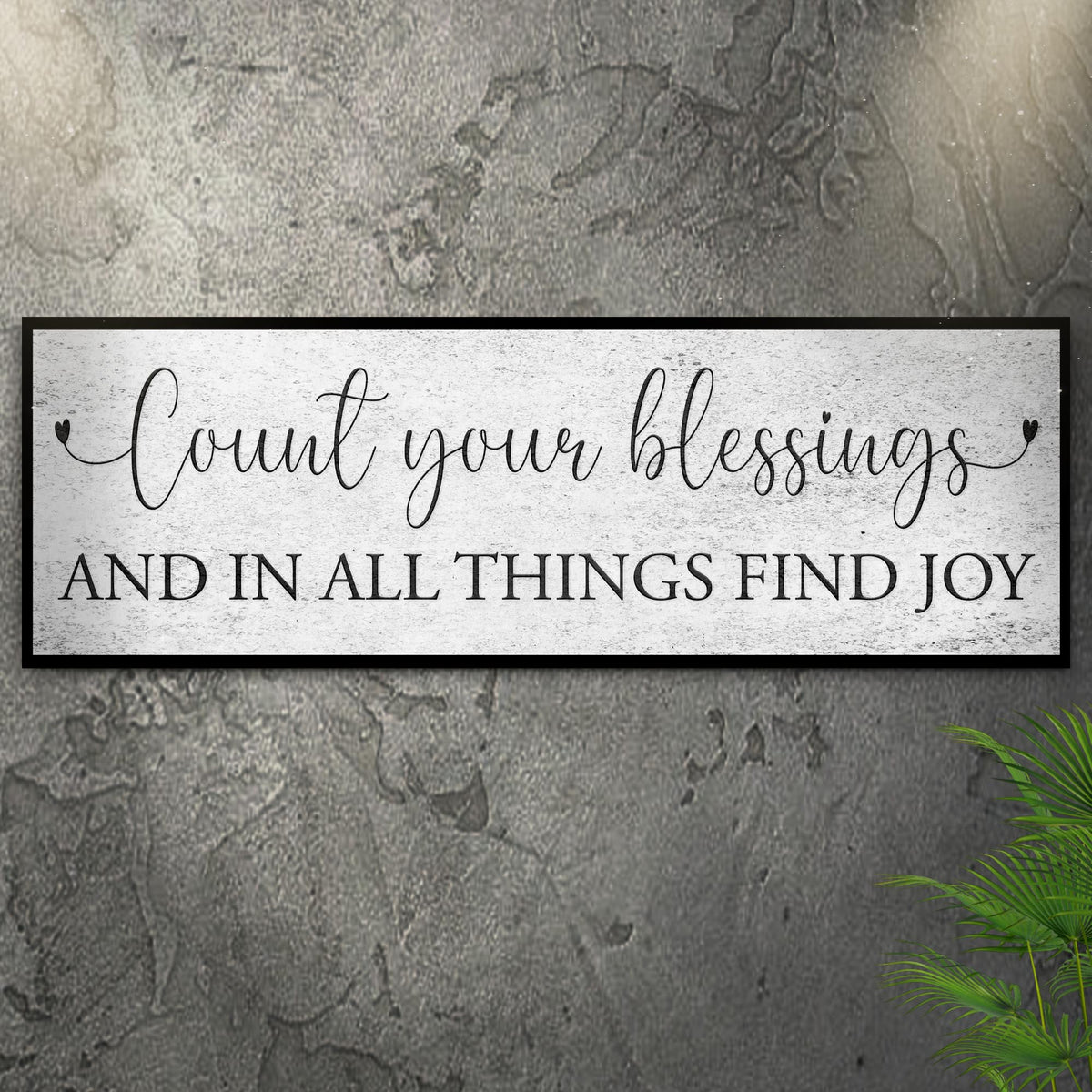 Count Your Blessings Sign III canvas by Tailored Canvases, framed sign with cursive script on Tampa Home & Garden Store