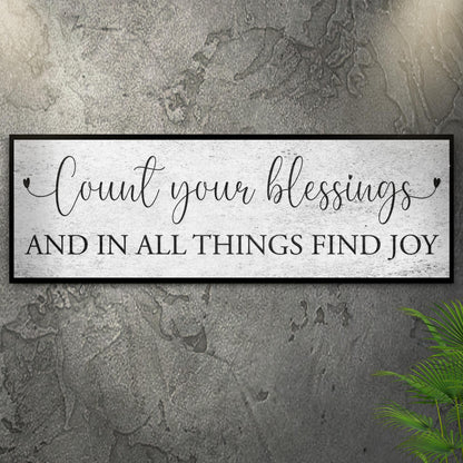 Count Your Blessings Sign III canvas by Tailored Canvases, framed sign with cursive script on Tampa Home & Garden Store
