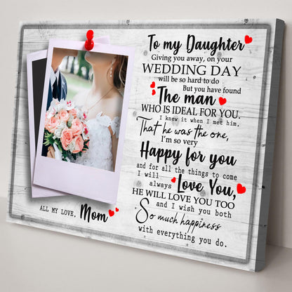 To My Daughter Marriage Message Sign canvas with script text, red hearts, and photo collage on Tampa Home & Garden Store