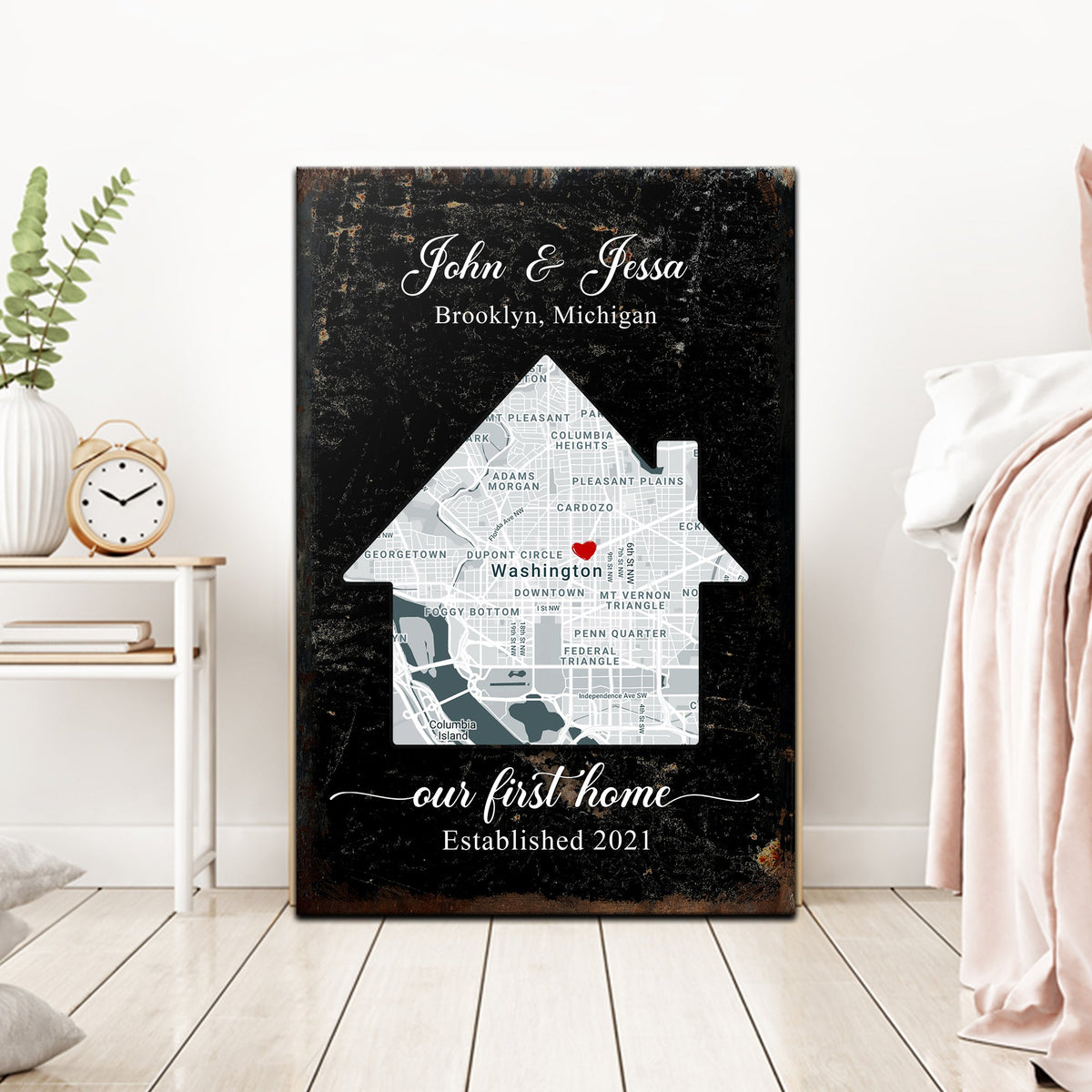 Home Map Sign canvas by Tailored Canvases with distressed black texture and map cutout on Tampa Home & Garden Store